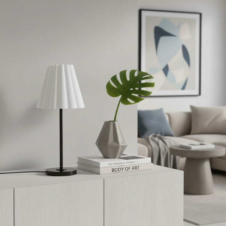 Ruffmeto Transitional Slim Table Lamp – Sculptural Shade Lighting for Living Room or Bedroom