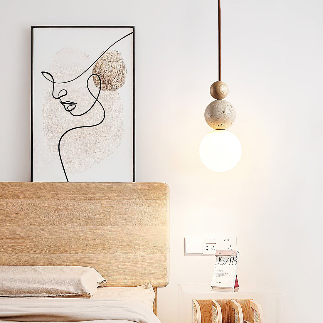 Modern Travertine Stone Globe Pendant Lamp