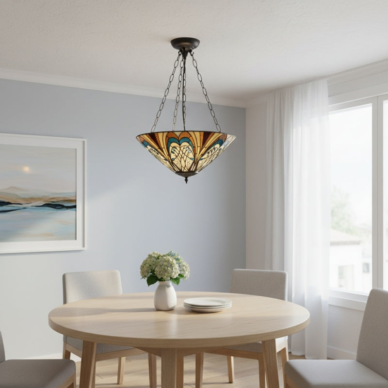 TF Hector Ceiling Light – Handcrafted Stained Glass Design Semi‑Flush or Pendant Fixture for Home