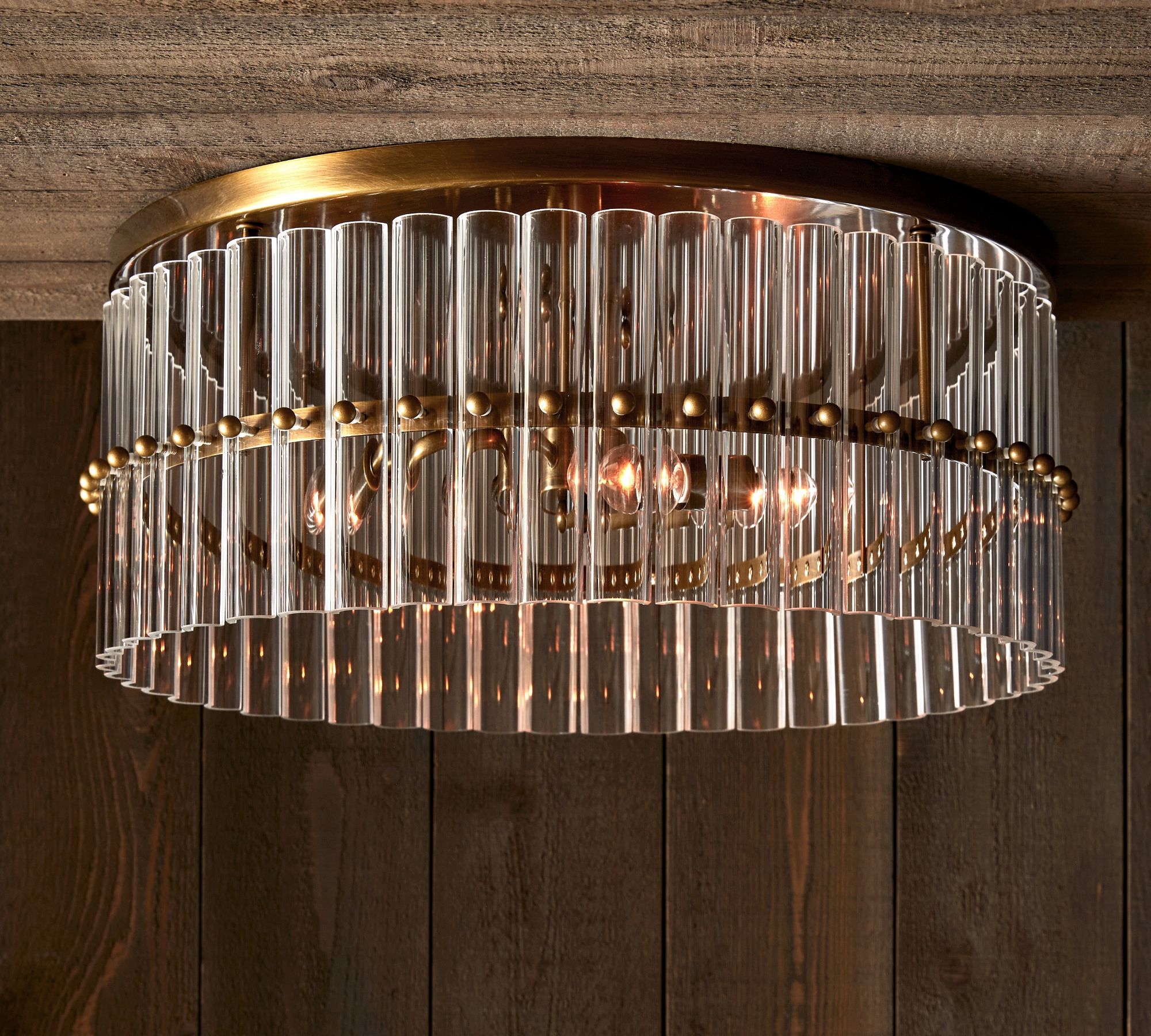 Lumora Crystal Flush Mount – Elegant Brass Ceiling Light