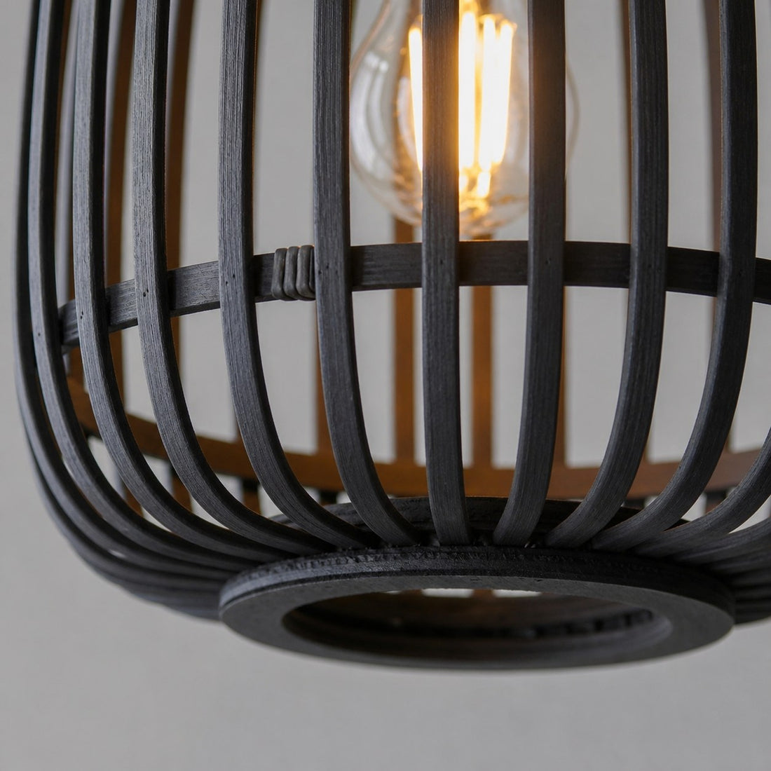 Yumeko Adjustable Bamboo Pendant Lamp - Natural Cage Ceiling Light Perfect for Living & Dining Rooms