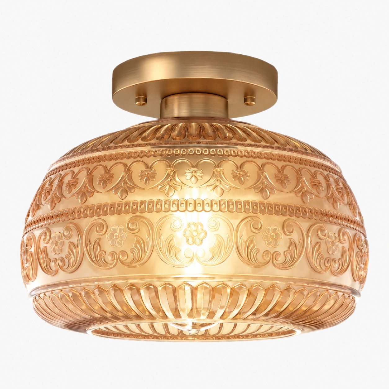 Lurex Stained Pattern Glass Flush Mount Ceiling Light - Engraved Design and Decorative Indoor Lighting U21