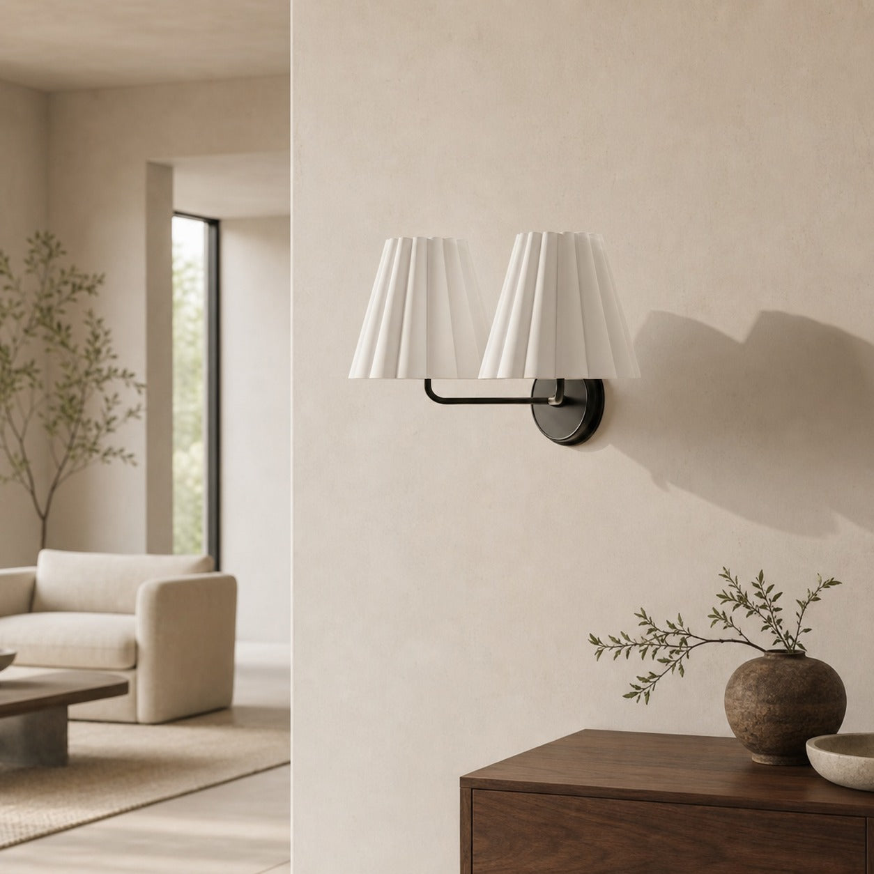 Ruffmeto Fabric Wall Sconce – Featuring Pleated Detailing on a Sculptural Metal Frame for Study or Hallway