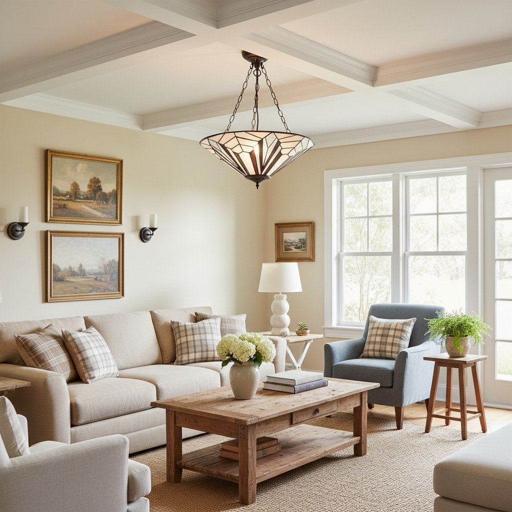 TF Astoria Decorative Stained Glass Semi Flush Light – Art Deco Ceiling Fixture for Entryways & Lounges