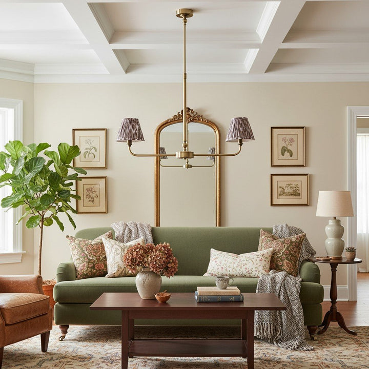 Zevatik Classic Ikat Patterned Fabric Chandelier - Metal Bracket Chandelier