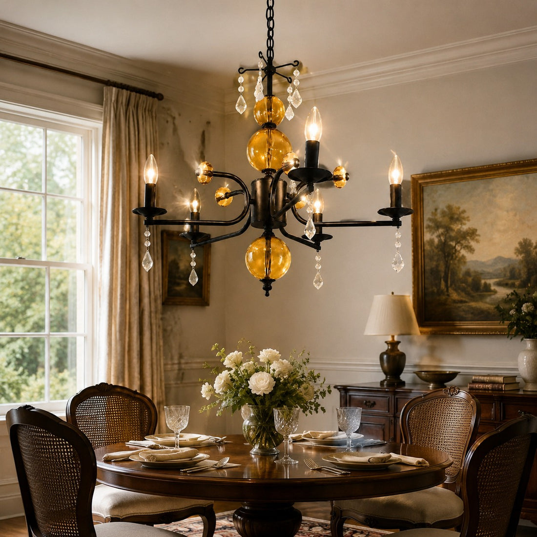 Amber Glass French Candle Chandelier