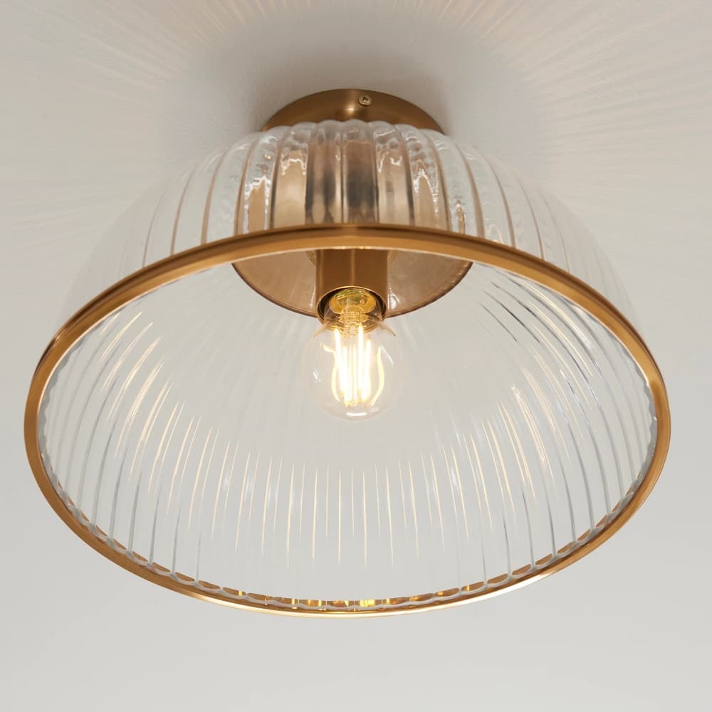 Luntra Ribbed Glass Uplighter Flush – Elegant Ceiling Light for Hallways and Bedrooms