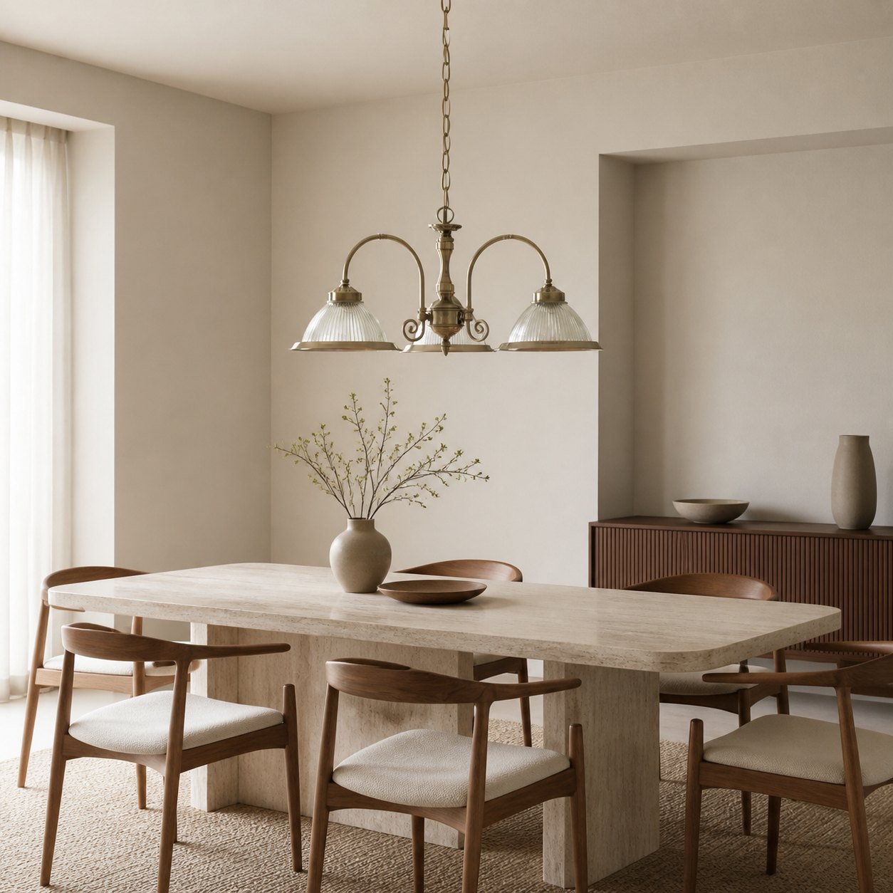 TF Vintora Ribbed Glass Pendant Light – Elegant Metal Trim for Kitchens, Dining Areas and Hallways