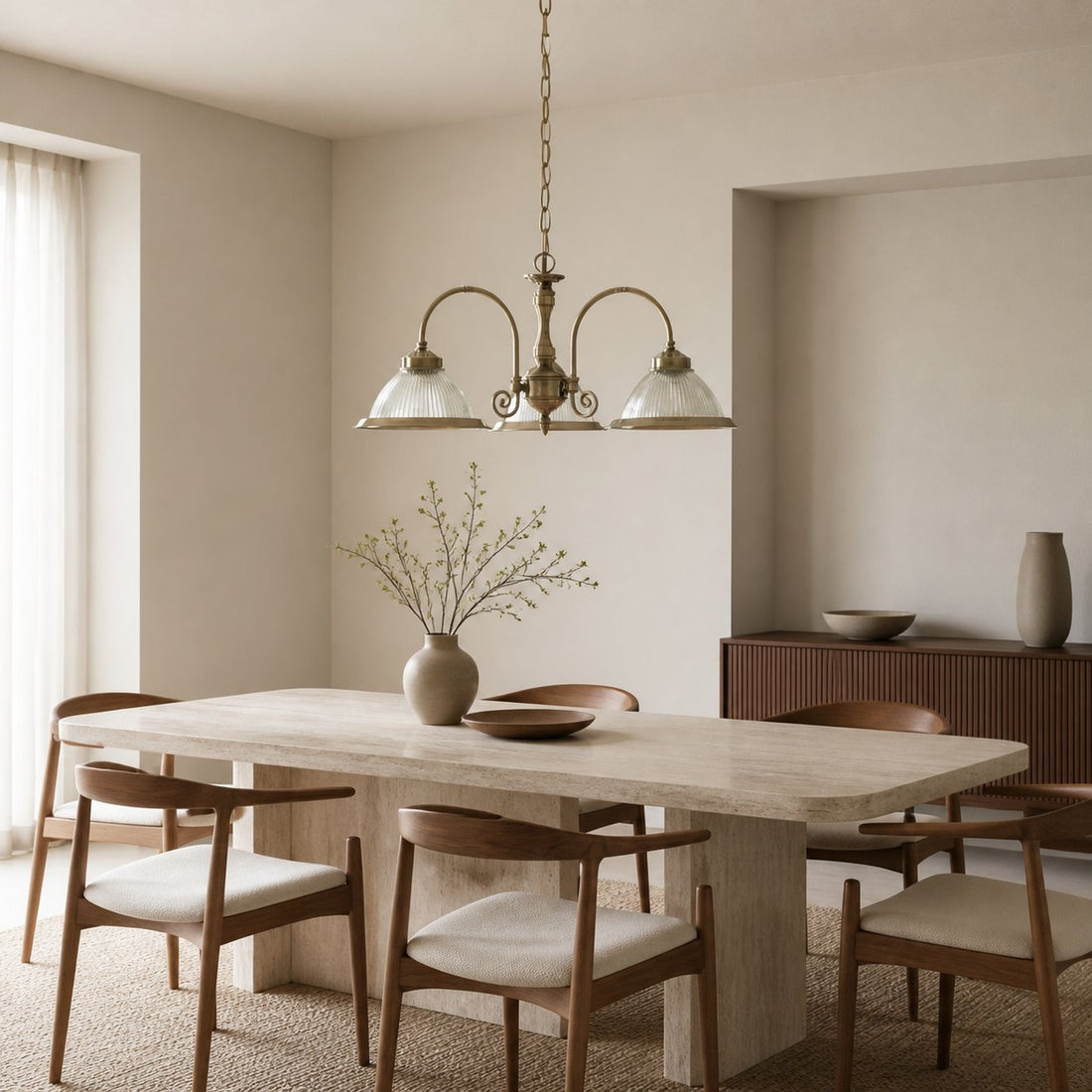 TF Vintora Ribbed Glass Pendant Light – Elegant Metal Trim for Kitchens, Dining Areas and Hallways