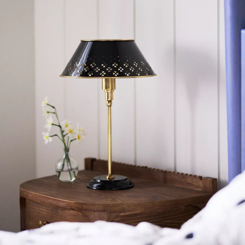 Auriglow Brass Floral Design Perforated Table Lamp – Space Age Inspired