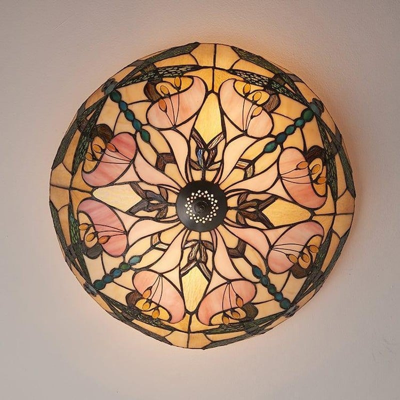 TF Ashton Tiffany Dragonfly Motif Tiffany Glass Flush Surface Mount - Transitional Style for Bedrooms and Lounge Spaces