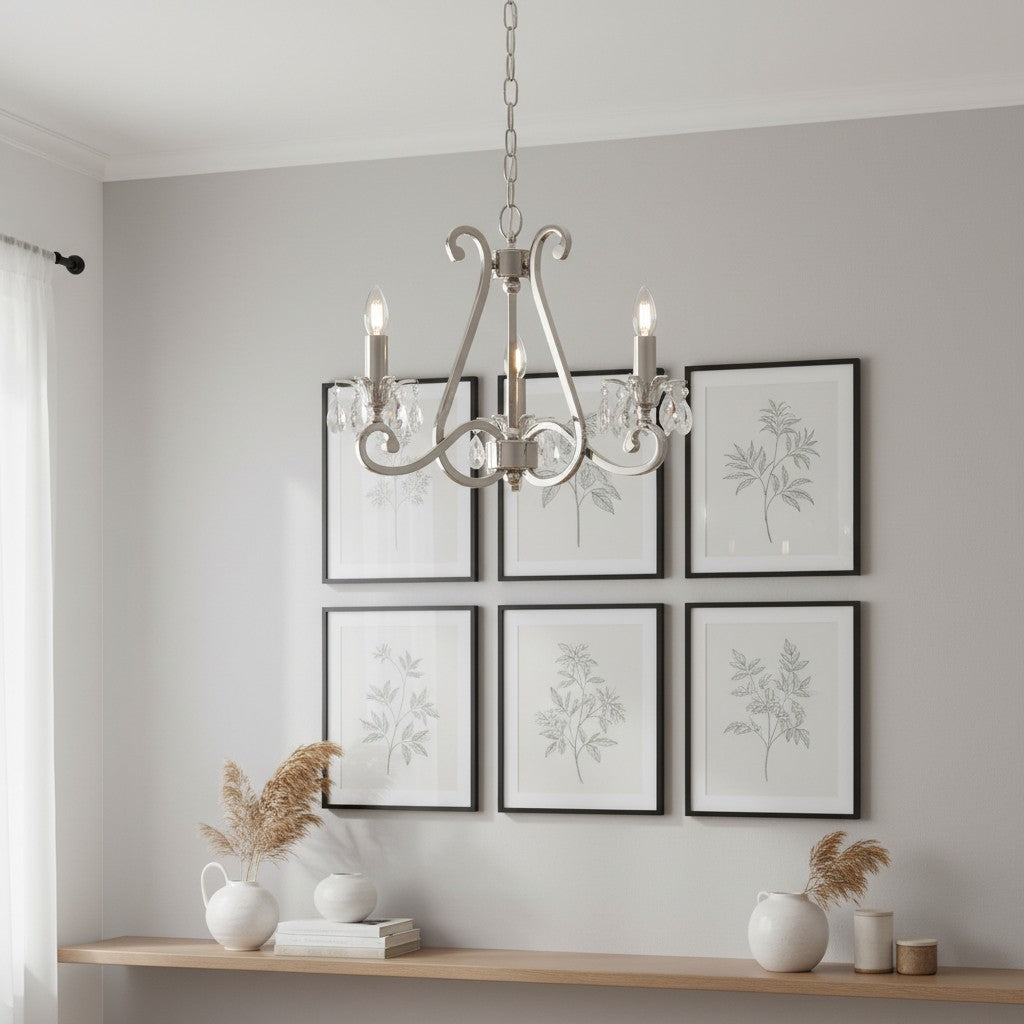Talonis Crystal Chandelier - Traditional Candle-Style Brass and Nickel for Living Room and Dining Room
