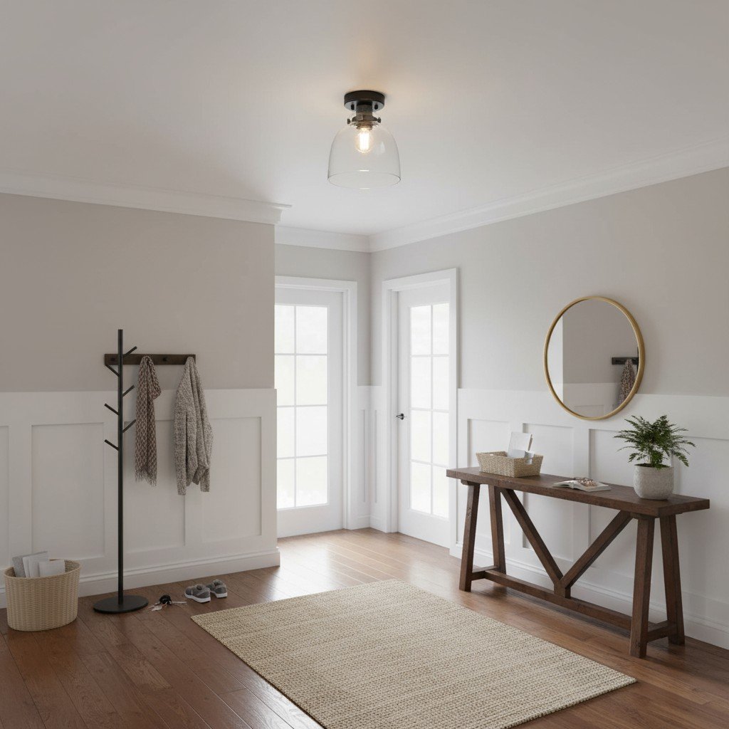 Ravion Knurled Chrome Ceiling Light Industrial Glass Shade - Living Room