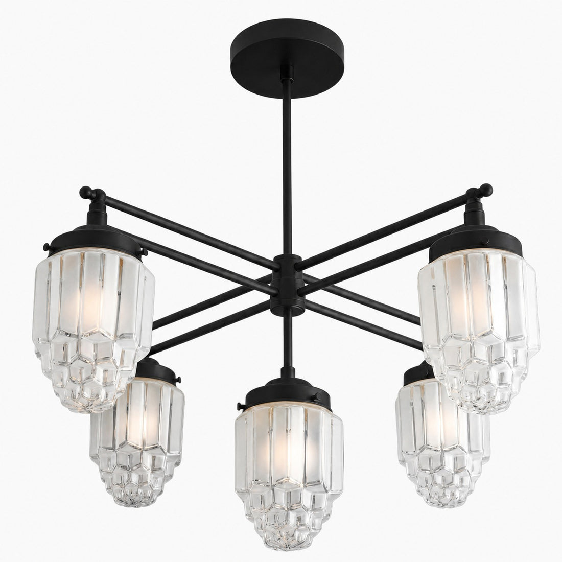 Tierlux Glass Chandelier – Vintage Brass Globe Lighting Fixture