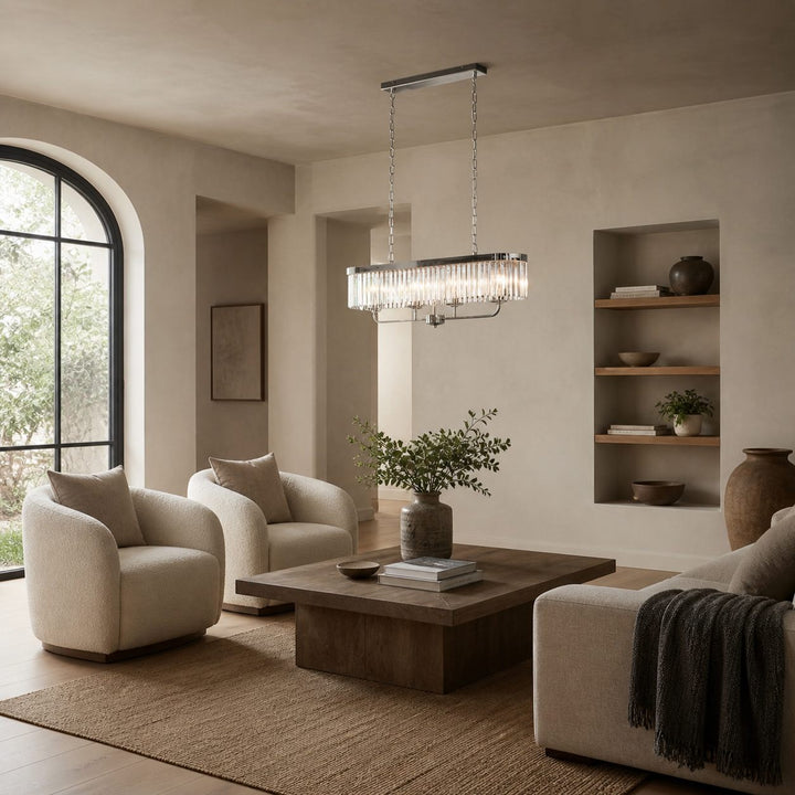 Beveline 4-Light Linear Ceiling Pendant With Cut Faceted Glass - Sleek Metal Frame For Dining