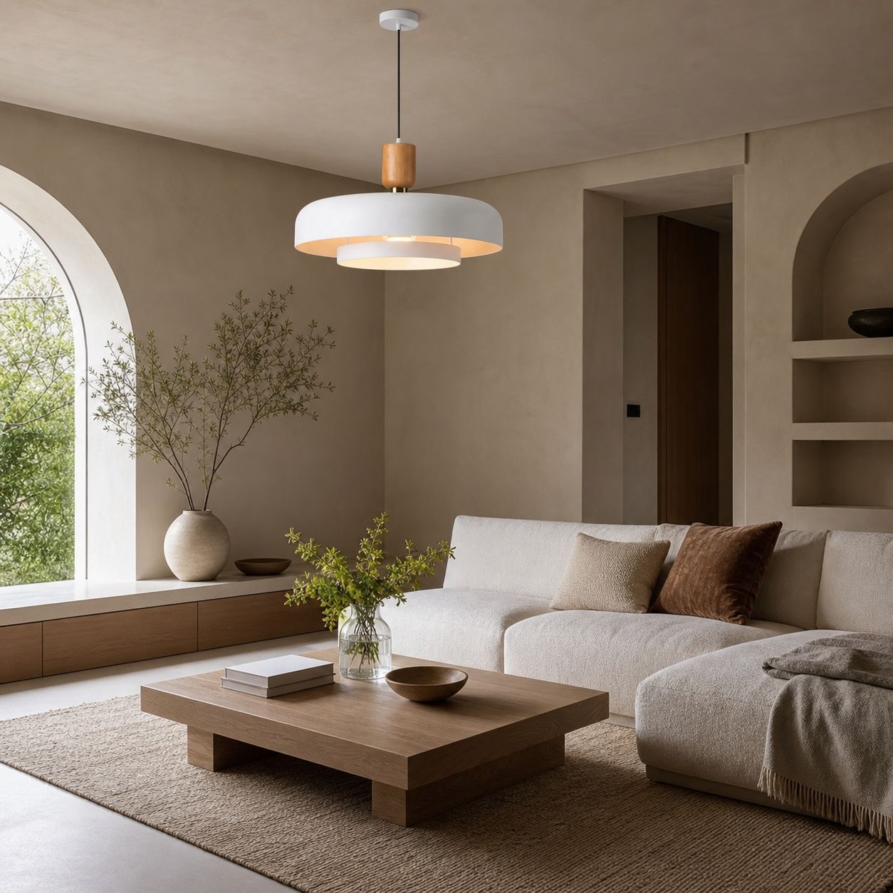 Orbulis Natural Wood Grain Circular Pendant – Modern Minimalist Light for Islands and Foyers