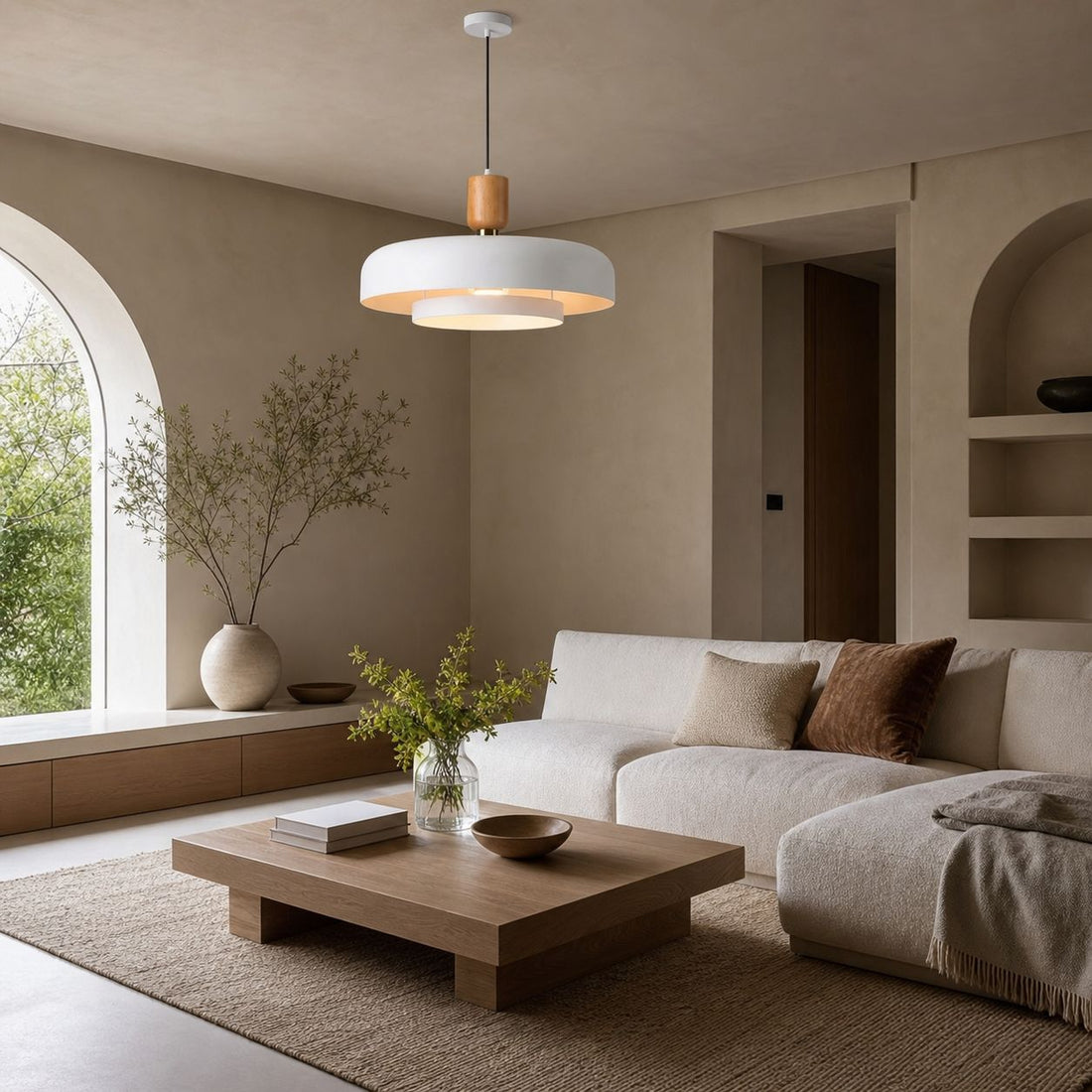 Orbulis Natural Wood Grain Circular Pendant – Modern Minimalist Light for Islands and Foyers