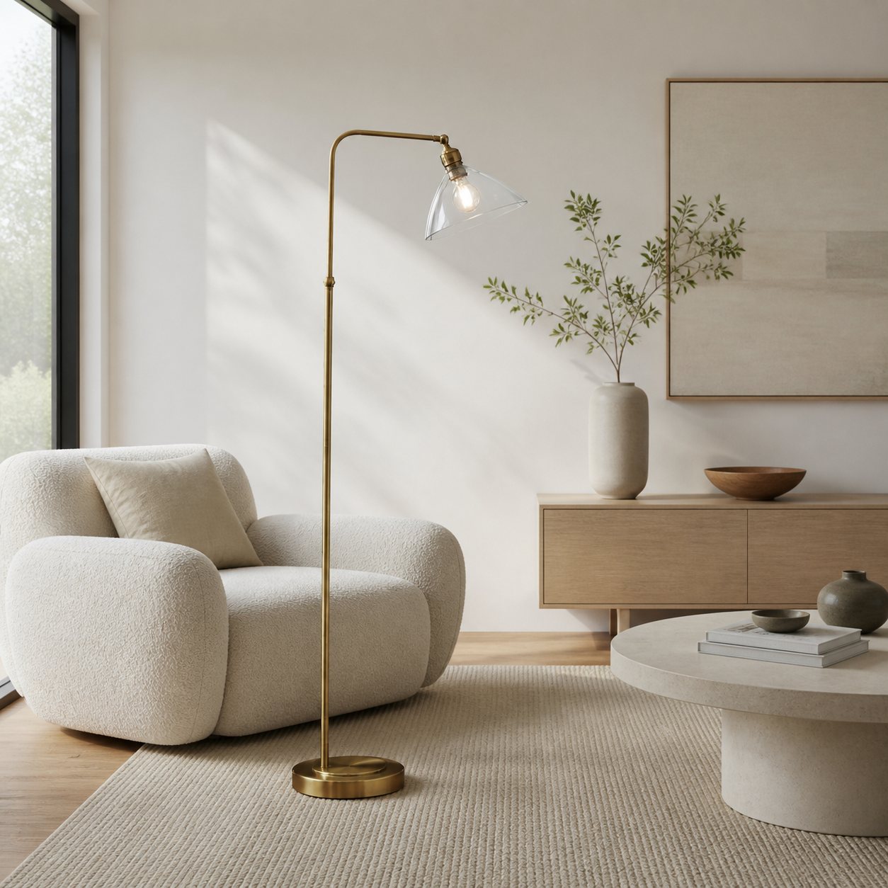 Clarione Art Deco Floor Lamp with Clear Glass Shade and Metal Base