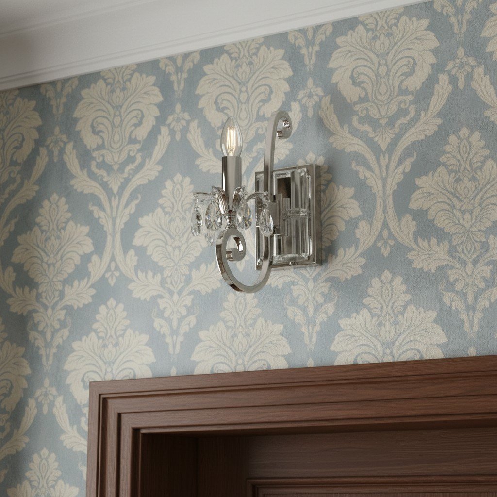Talonis Crystal Accent Wall Light – Curved Chrome Arm Design for Living and Hallway Spaces