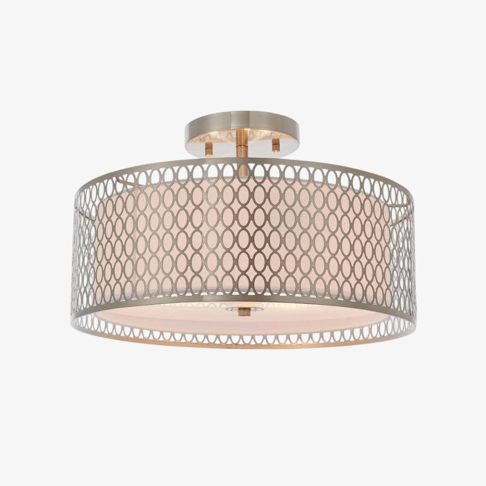Liorin Geometric Mesh 3‑Light Flush Ceiling Light - Mesh Metal Frosted Glass Lamp for Living Room or Hallway