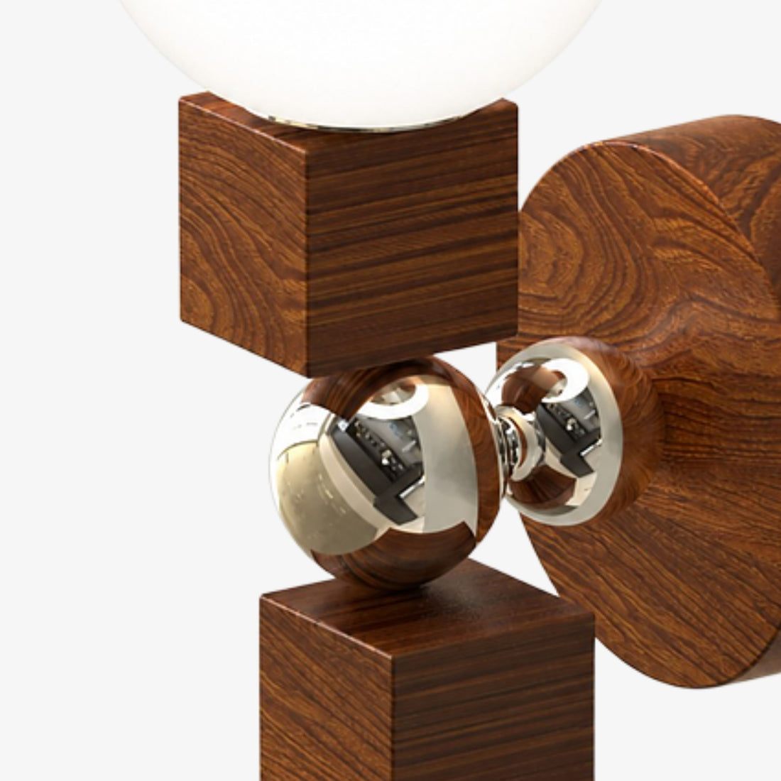 Walnut wood grain and polished metal detail