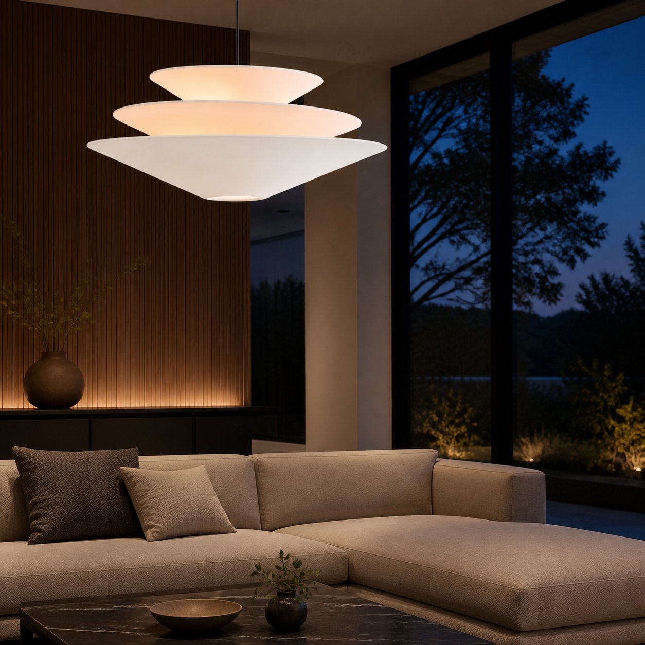 Solivara Pendant – Linen Pendant Light – Layered Shade