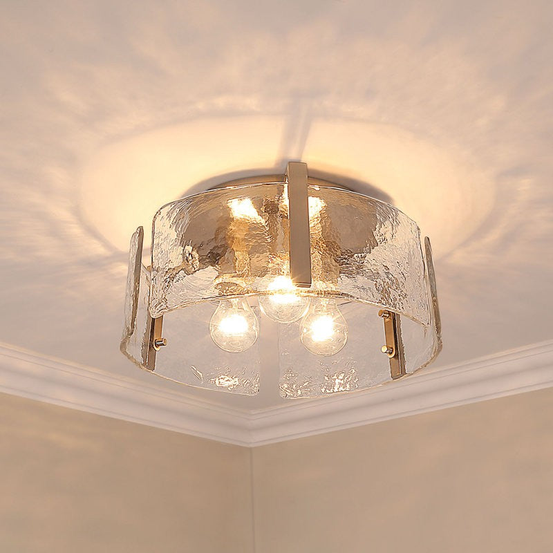 Modern Drum Water Ripple Ceiling Light - Glass Flush Mount Light