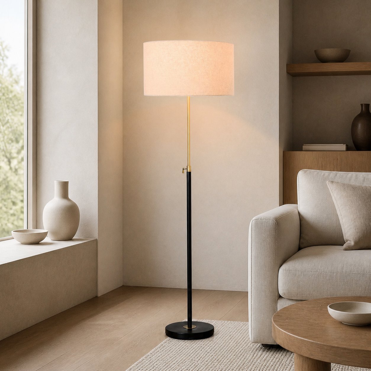 Mavora Adjustable Floor Lamp - Modern Telescoping Light with Linen Shade for Reading