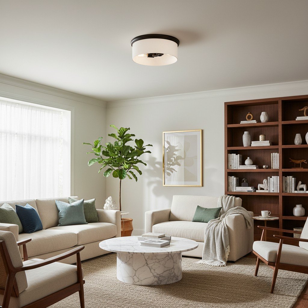 Roven Flush Mount Ceiling Lamp with Opal Glass Dome - Sleek Design for Bedroom and Living Room