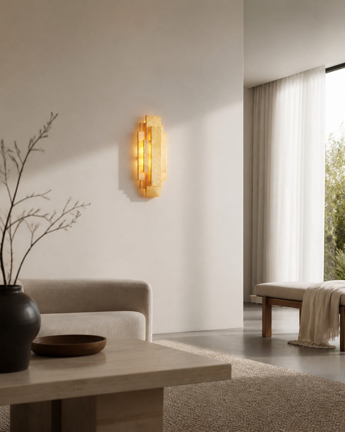 Kelsar Rectangular Wall Lamp - Gold and Silver Finishes for Living Room or Bedroom