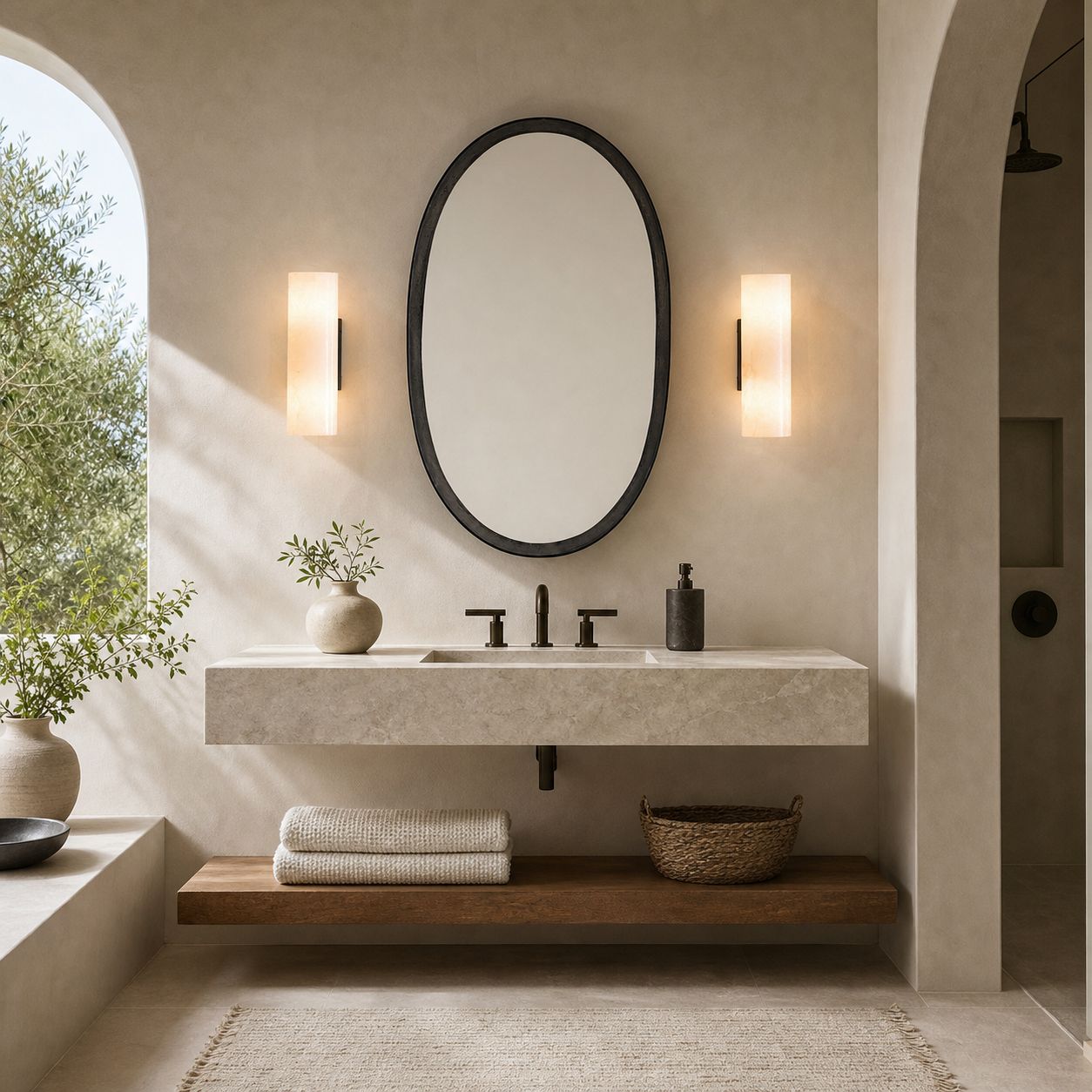 Wolvina Natural Marble Tube Sconce with Sleek Metal Details