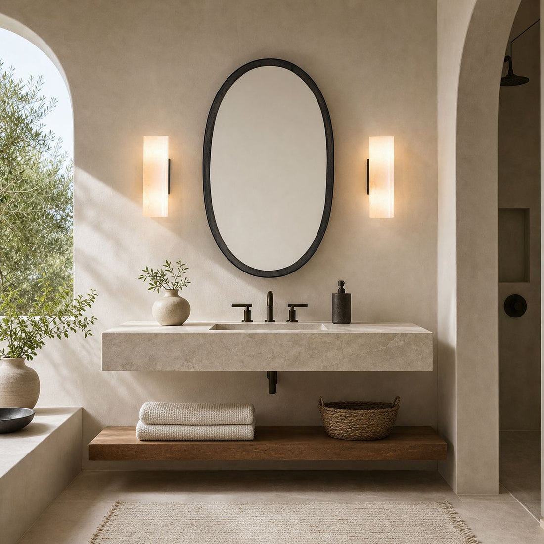 Wolvina Natural Marble Tube Sconce with Sleek Metal Details