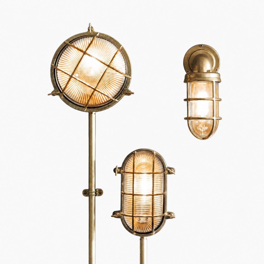 Ivoran Bulkhead Wall Sconce - Brass Caged Glass Vintage Industrial Light for Outdoor and Bathroom