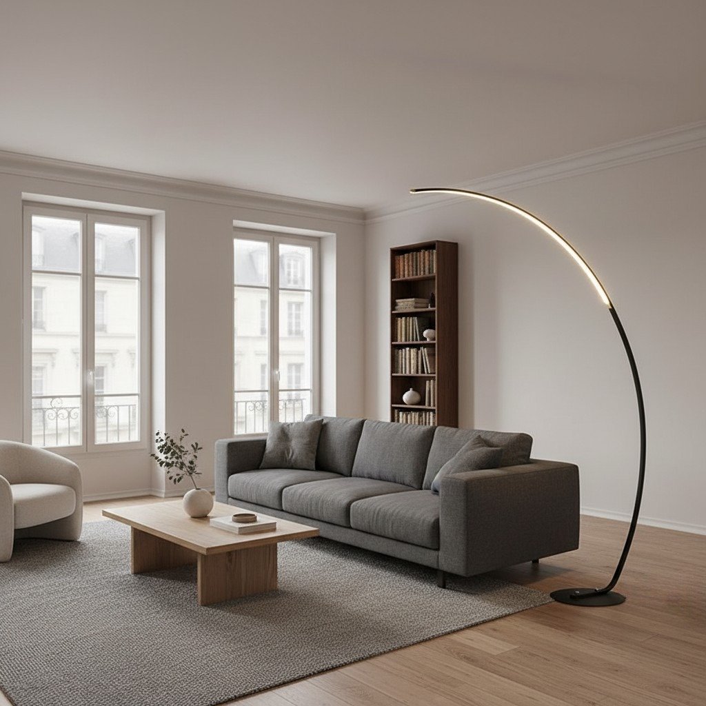 Lirra Minimal Curved Floor Lamp – Elegant Metal Accent for Living Spaces