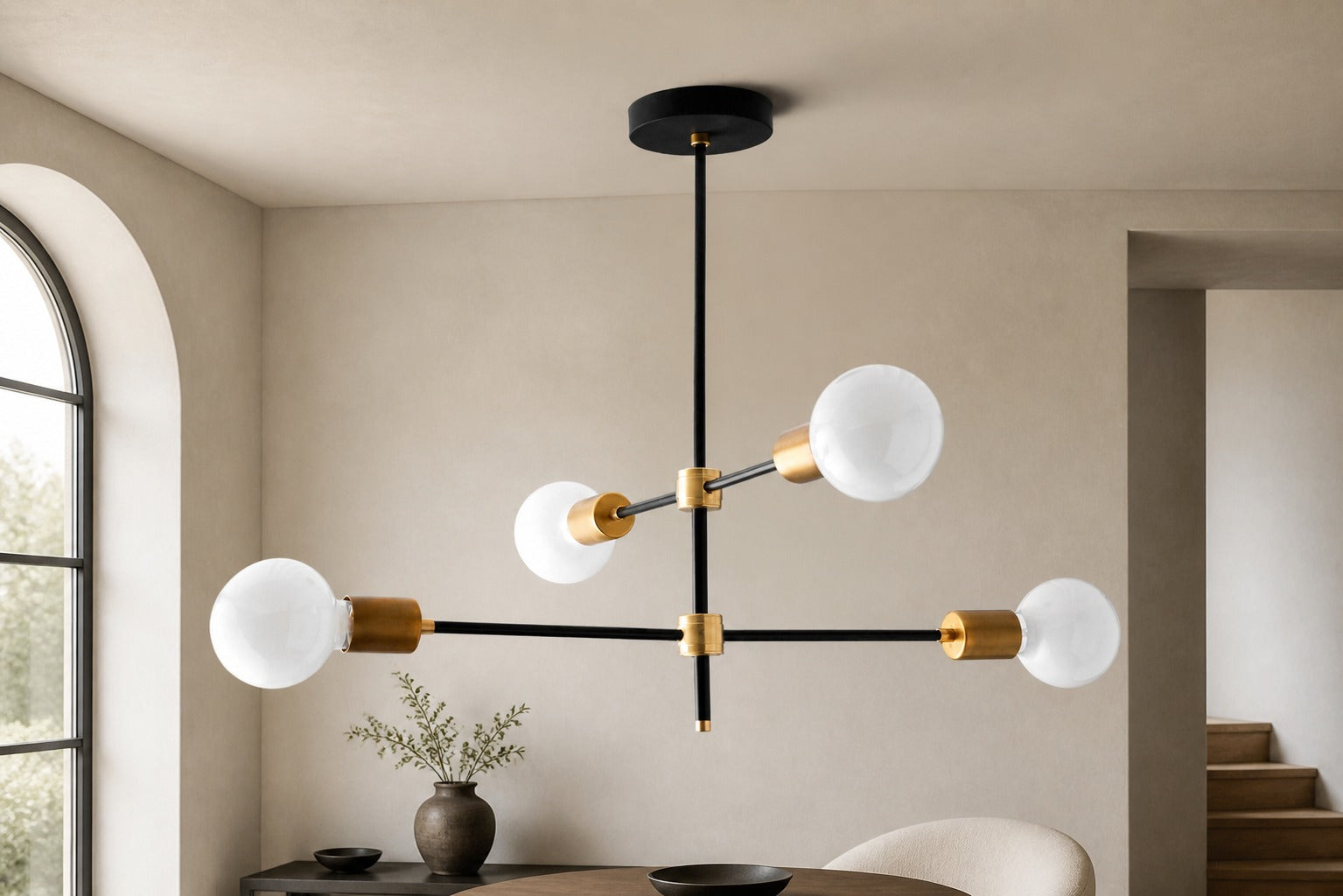 Mobilux Line Black and Brass Chandelier - Contemporary Globe Ceiling Hanging Light