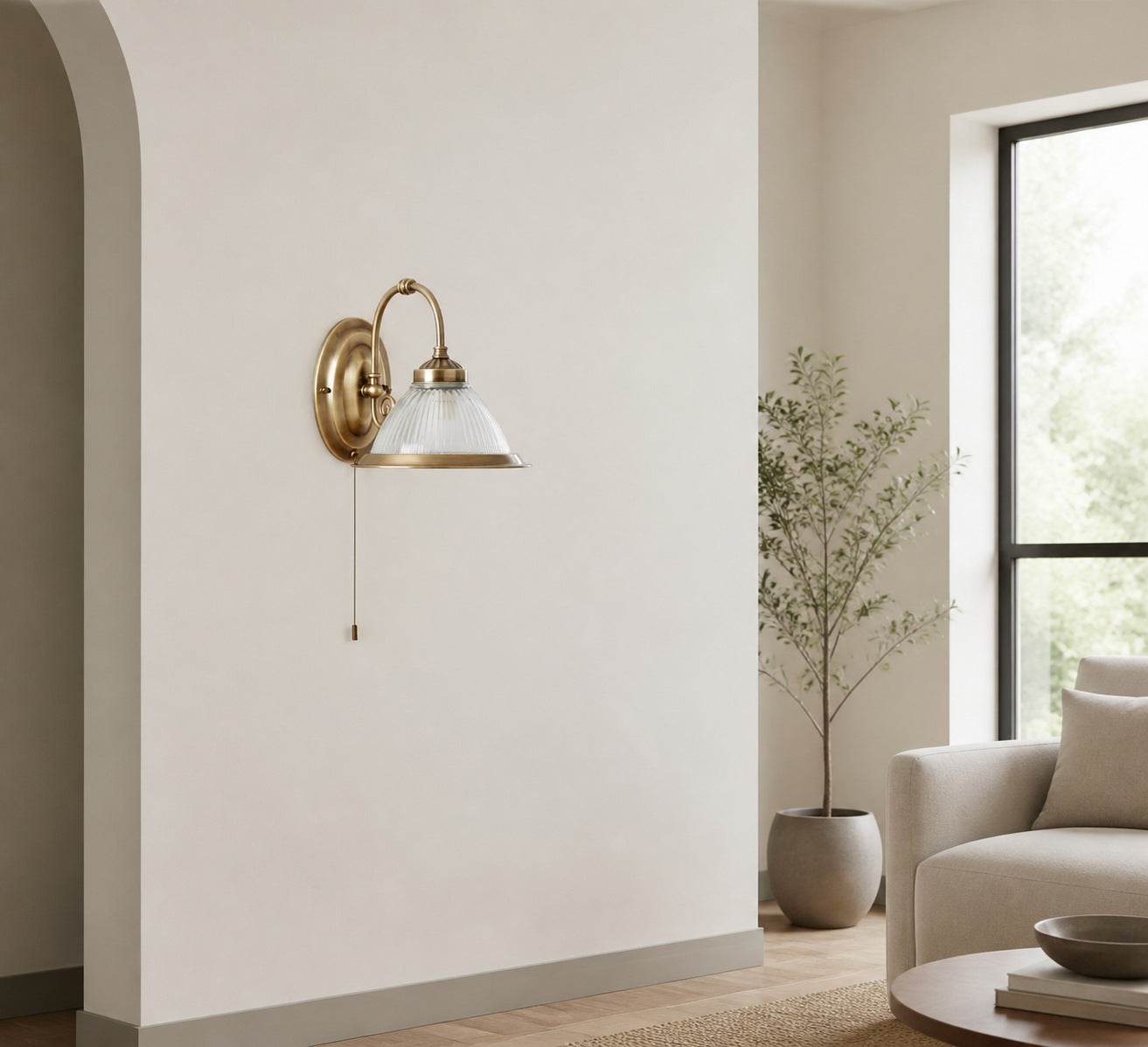 TF Vintora Ribbed Glass Wall Lamp - Industrial Bell Shape for Diner and Hallway