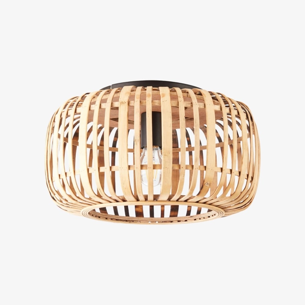 Yumeko Natural Bamboo Flush Ceiling Light - Organic Cage Design Sustainable for Living Room