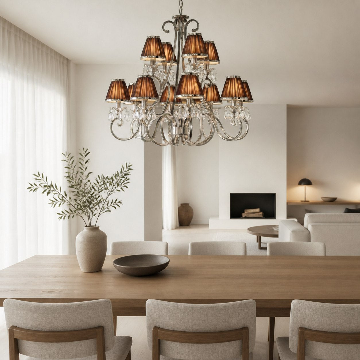 Talonis Multi-light Fabric Chandelier - Elegant Metal Curved Arms for Dining and Living