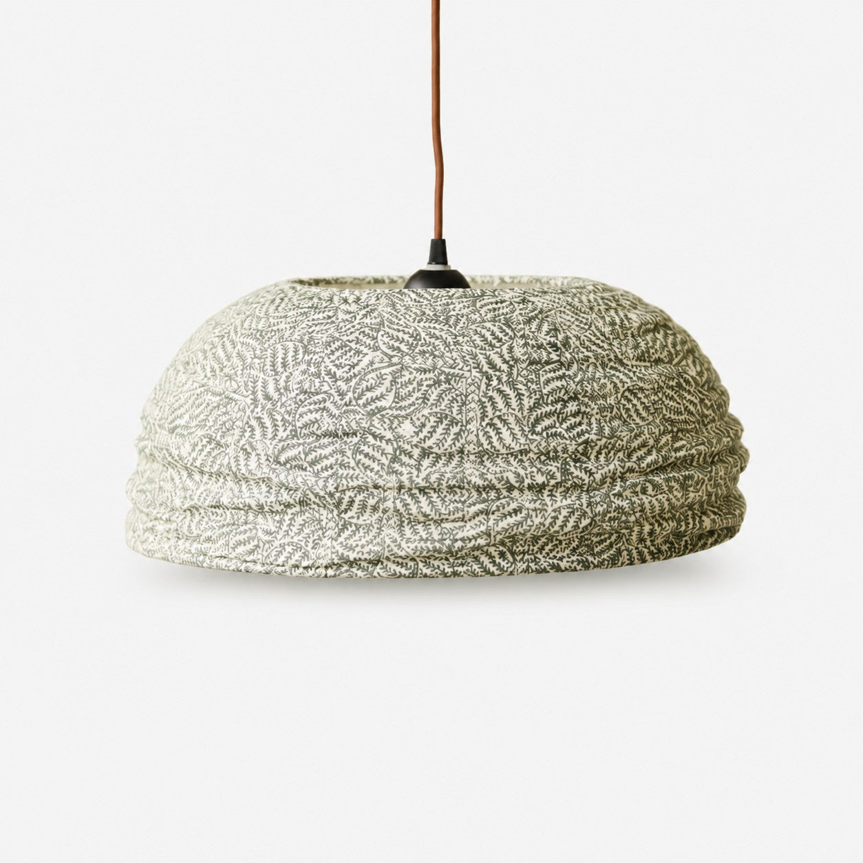 Gathered Fabric Pendant Lamp with Botanical Pattern Option