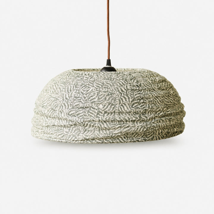 Gathered Fabric Pendant Lamp with Botanical Pattern Option