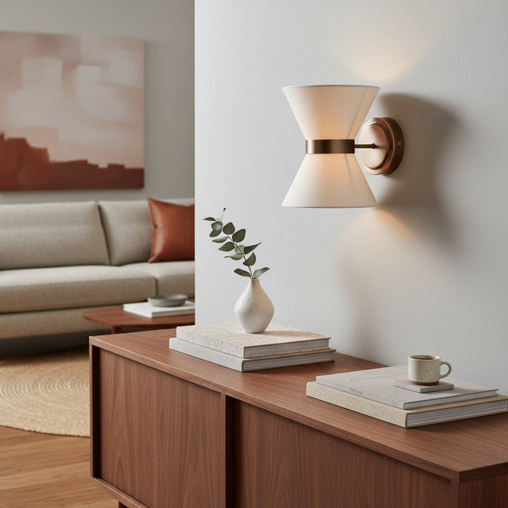 Ankora Wall Light - Bow-Tie Linen Shade Design Aged Brass Metal Sconce for Hallway