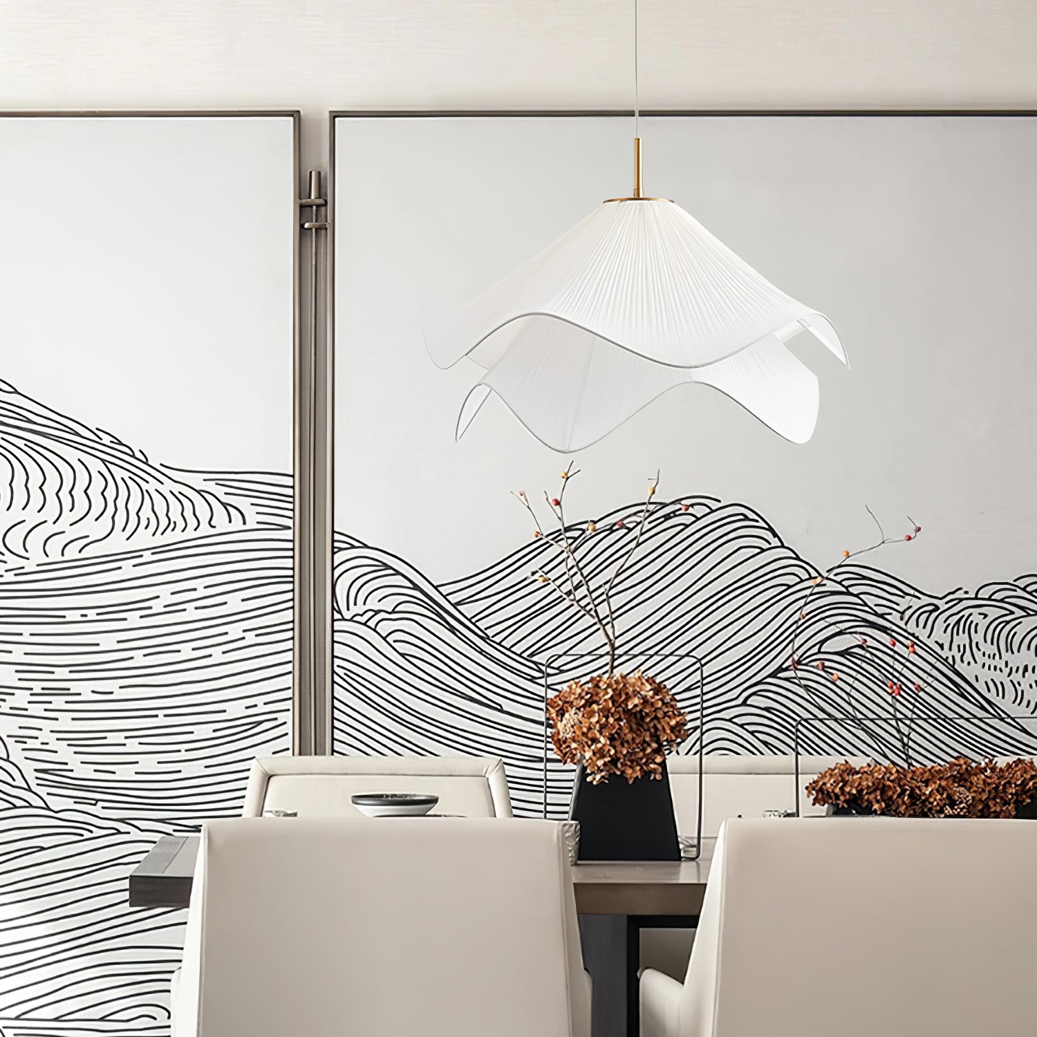 Ethereal Bloom French Floral Pleated Fabric Pendant Light