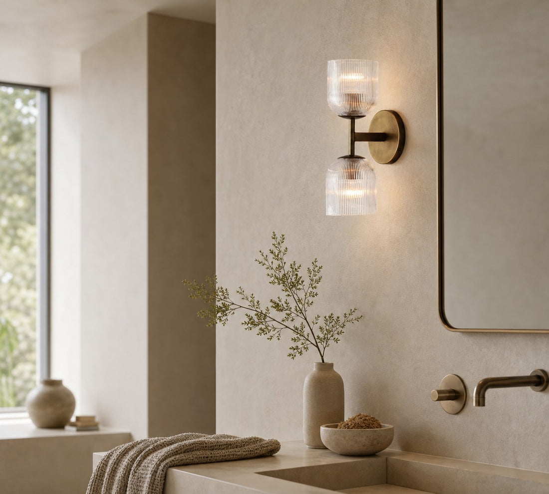 Bravira Ribbed Glass Sconce - Metal Wall Light with Clear Glass Shade