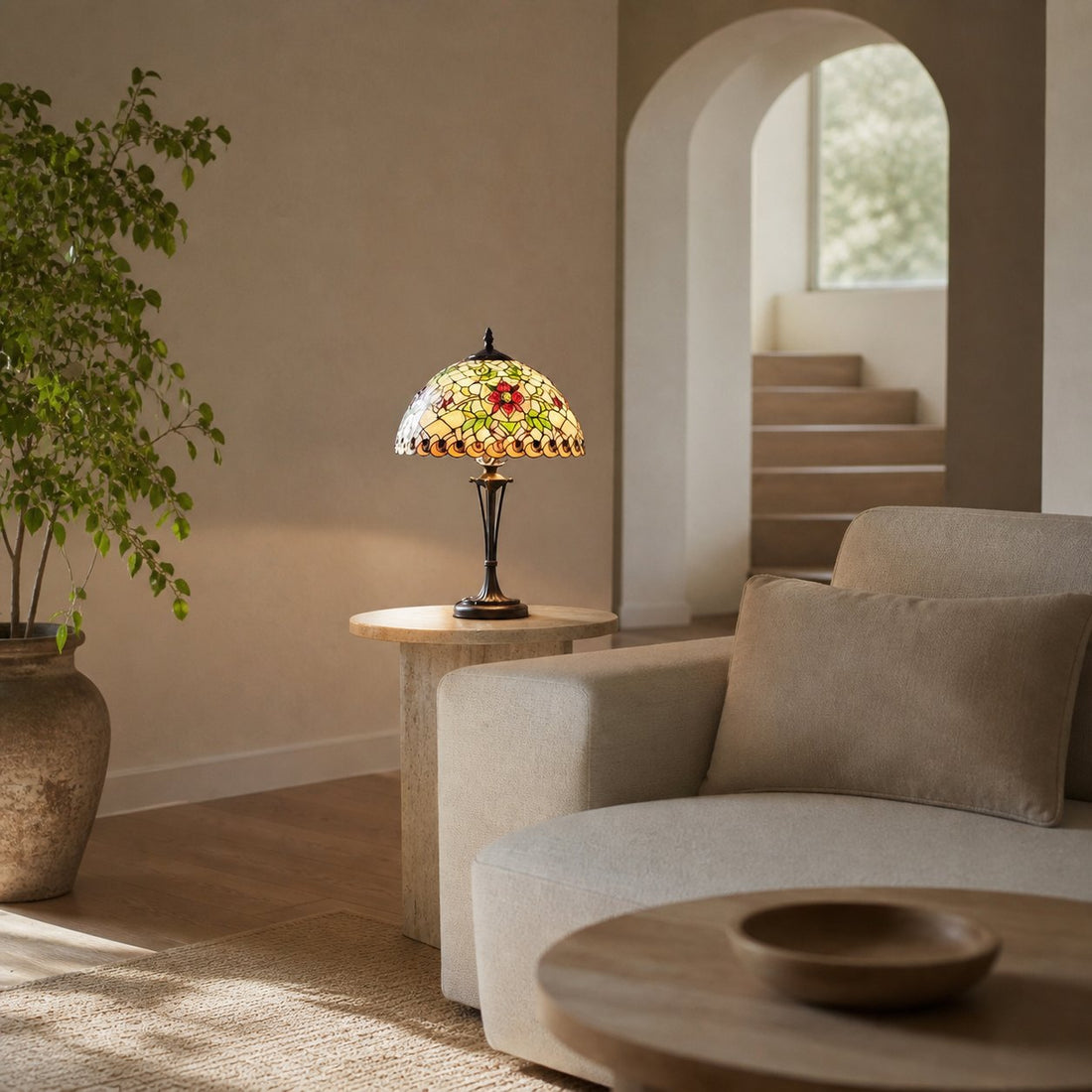 TF Angelique Style Table Lamp – Handcrafted Glass Shade with Warm Ambience