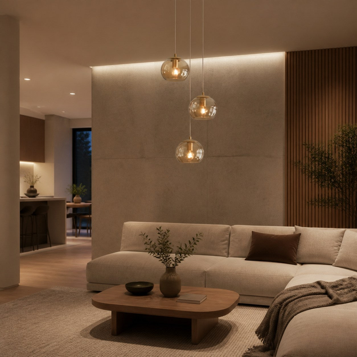 Tracian Dimpled Globes 3-Light Pendant Lamp – Sculptural Amber Lighting Ideal for Lounge or Entryway