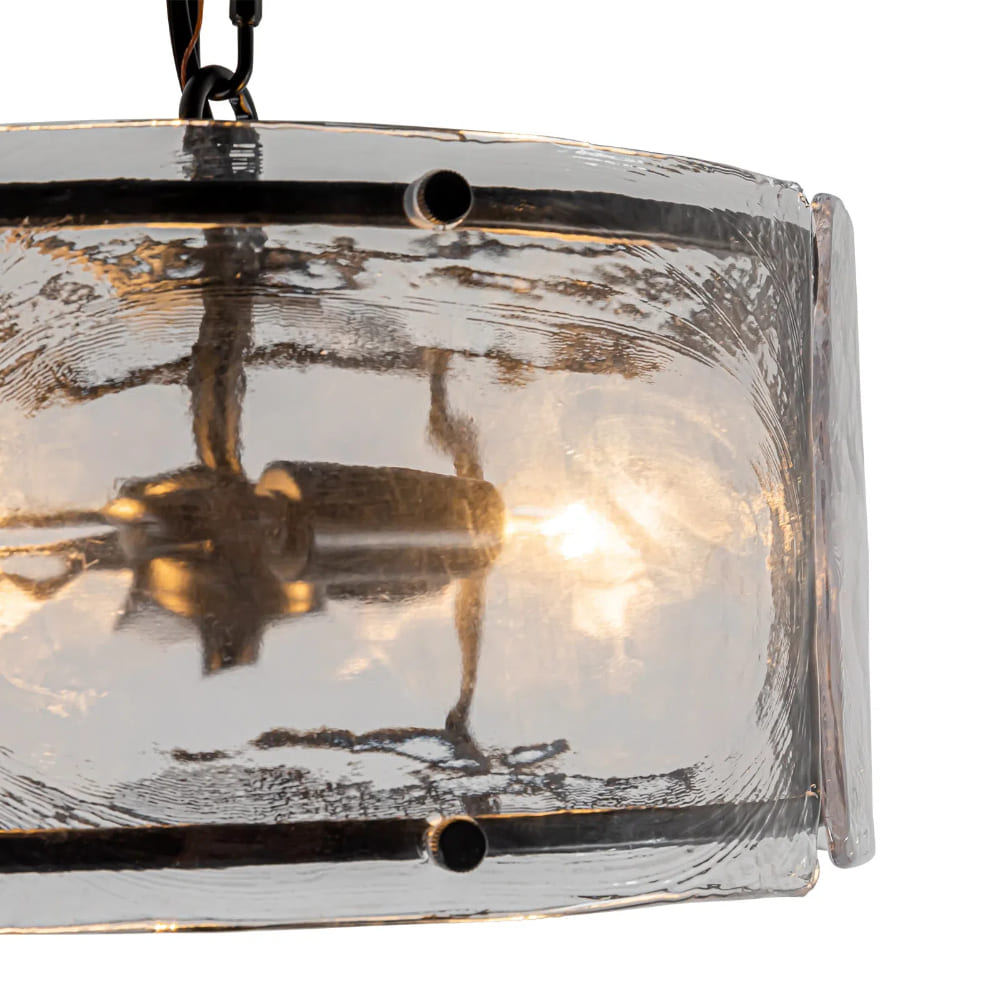 Water Ripple Drum Pendant Light - Matte Black Clear Glass 3-Light Chandelier