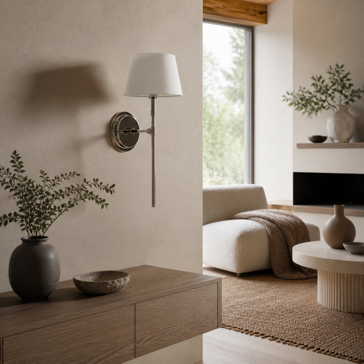 Cremaris Metal Wall Light with Fabric Shade - Timeless Sconce for Interior Lighting
