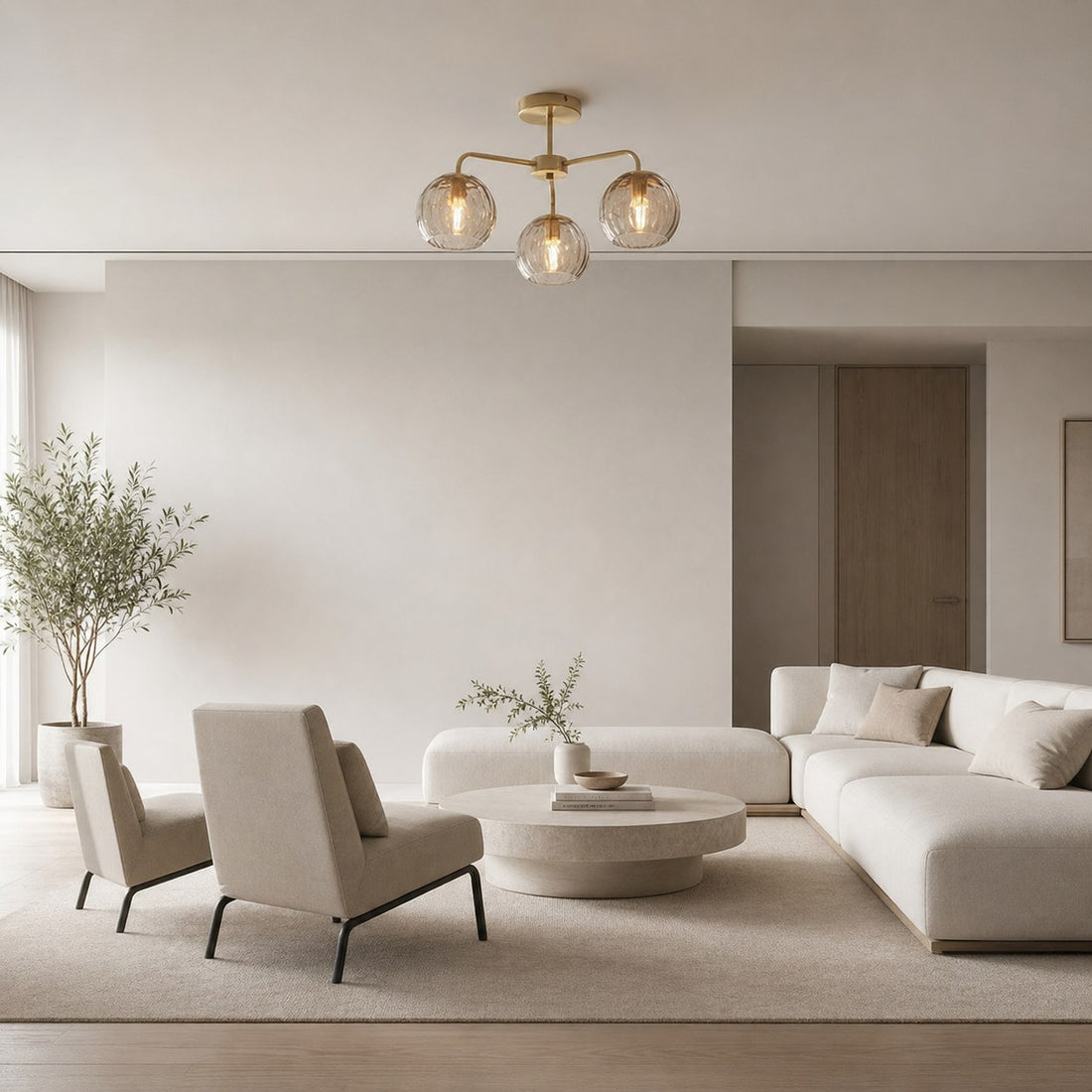Elegant Brass Finish 3-Light Ceiling Lamp - Globe Semi Flush Light