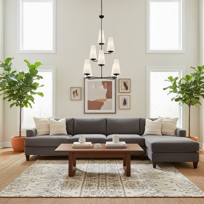 VertiFount Architectural Vertical Chandelier with Multi Light Structure for Open Interiors