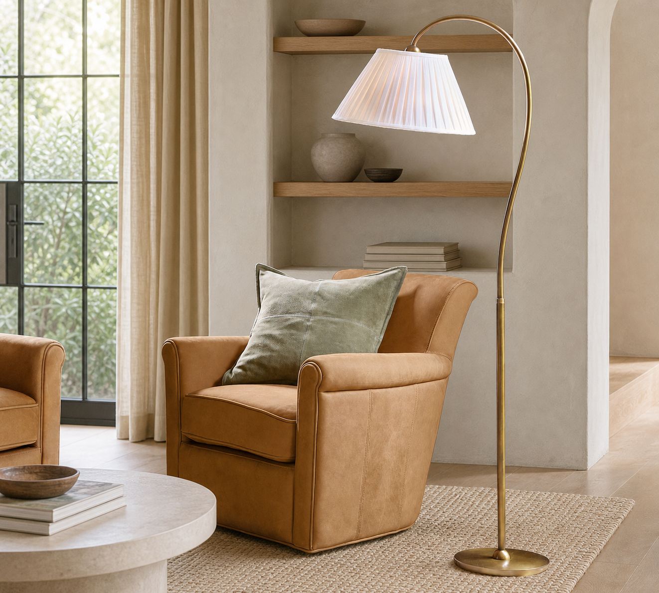 Luvora Pleated Shade Floor Lamp - Adjustable Linen Light in Farmhouse Style